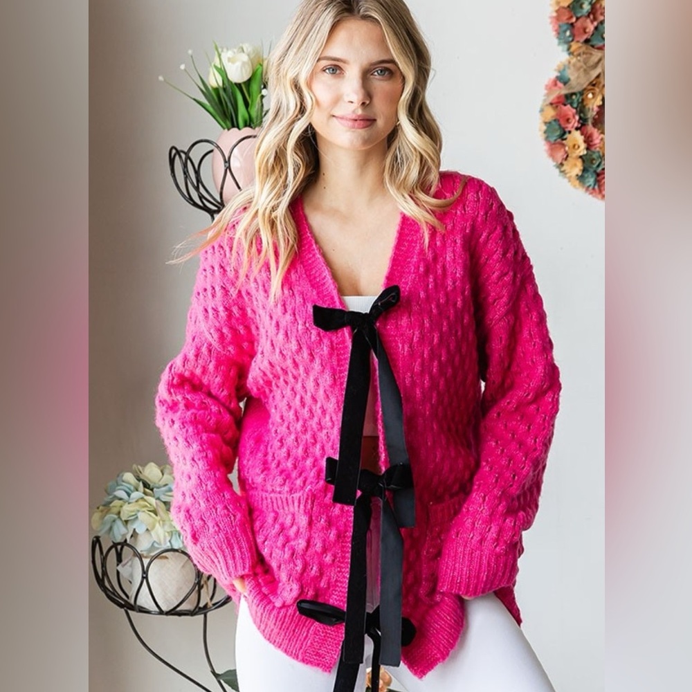 First Love Tie Closure Open Knit Cardigan